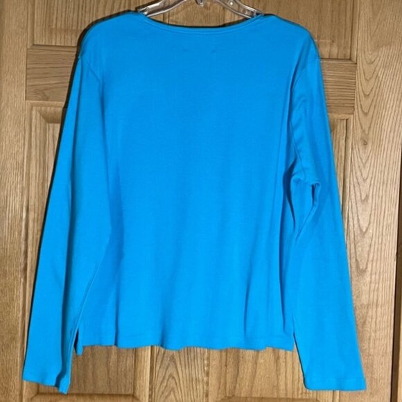 NWOT Coldwater Creek Blue Long Sleeve Crewneck Tee 100% Cotton - Picture 4 of 6